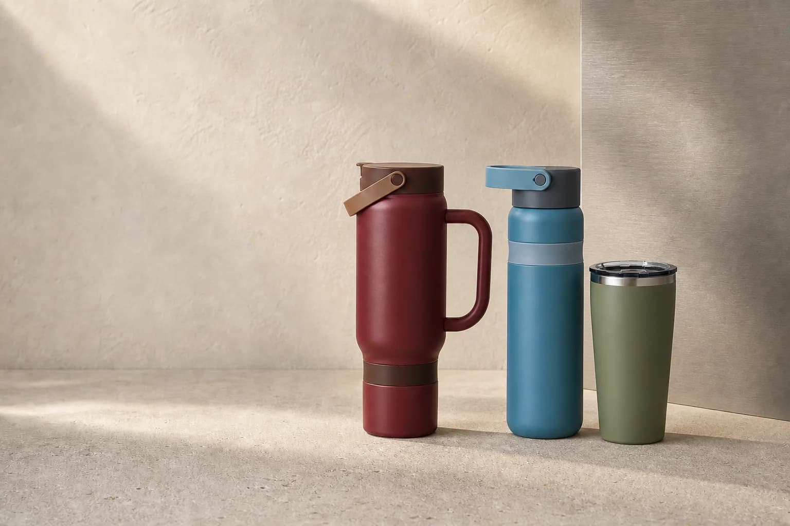 Three Vesselify drinkware forms arranged as tactile everyday design objects