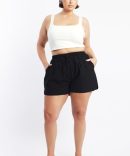 Black Cotton Curve Hem Shorts