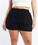 Black Cotton Curve Hem Shorts