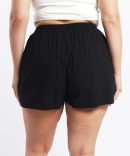 Black Cotton Curve Hem Shorts