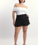 Black Belted Linen Blend Shorts