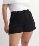Black Belted Linen Blend Shorts