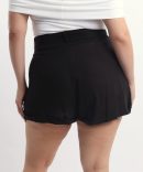 Black Belted Linen Blend Shorts