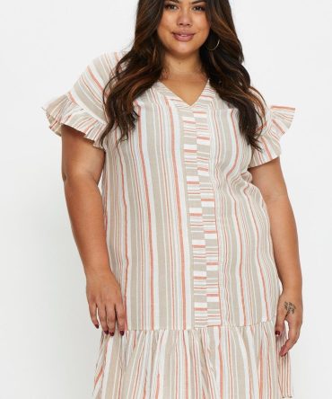 Stripe Smock Dress V-neck Short Sleeve