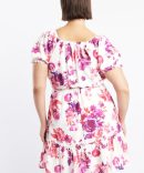 Pink Floral Frill Drawstring Bust Detail Mini Dress