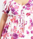 Pink Floral Frill Drawstring Bust Detail Mini Dress