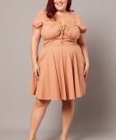 Brown Corset Puff Sleeve Mini Dress