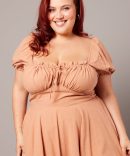 Brown Corset Puff Sleeve Mini Dress