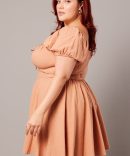 Brown Corset Puff Sleeve Mini Dress