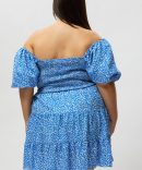 Blue Ditsy Shirred Bodice Puff Sleeve Mini Dress