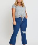 Mid Blue High Waist Flare Denim Jeans