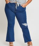 Mid Blue High Waist Flare Denim Jeans