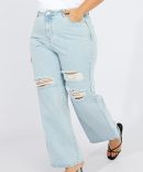 Denim Wide Leg Jeans High Rise Distressed