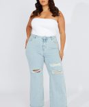 Denim Wide Leg Jeans High Rise Distressed
