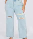 Denim Wide Leg Jeans High Rise Distressed