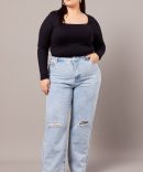 Denim Mom Jeans High Rise Distressed