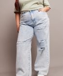 Denim Baggy Jeans High Rise Knee Distress