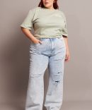 Denim Baggy Jeans High Rise Knee Distress