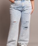 Denim Baggy Jeans High Rise Knee Distress
