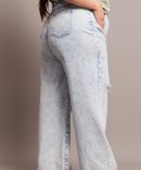 Denim Baggy Jeans High Rise Knee Distress