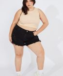 Black Relaxed Denim Shorts High Rise
