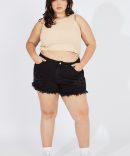 Black Relaxed Denim Shorts High Rise