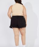 Black Relaxed Denim Shorts High Rise