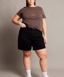 Black Longline Shorts High Rise Relaxed Fit Raw Hem