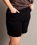 Black Longline Shorts High Rise Relaxed Fit Raw Hem