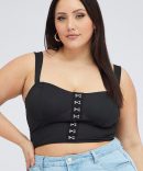 Black Stretch Corset Top Hook And Eye Front Cropped