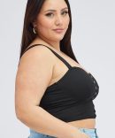 Black Stretch Corset Top Hook And Eye Front Cropped