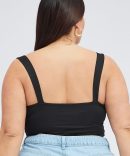 Black Stretch Corset Top Hook And Eye Front Cropped