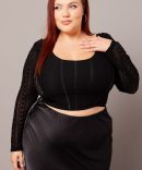 Black Lace Top Long Sleeve Square Neck Corset