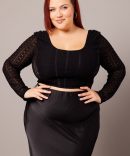 Black Lace Top Long Sleeve Square Neck Corset