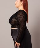 Black Lace Top Long Sleeve Square Neck Corset