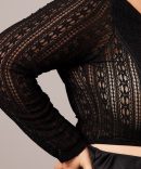 Black Lace Top Long Sleeve Square Neck Corset