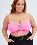 Pink Corset Top Mesh Lace With Suspender Detail Straps