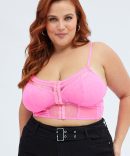 Pink Corset Top Mesh Lace With Suspender Detail Straps