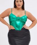 Green Corset Top Shiny Stretch