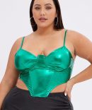 Green Corset Top Shiny Stretch