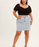 Black Corset Top Short Sleeve Crop Mesh