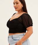 Black Corset Top Short Sleeve Crop Mesh