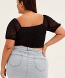 Black Corset Top Short Sleeve Crop Mesh