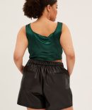Green Corset Top Sleeveless Satin Look Jersey