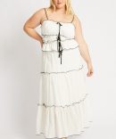 White Tier Contrast Tie Maxi Skirt