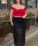 Black Stretch Lace Maxi Skirt