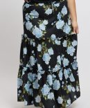Black Floral Elastic Waist Tiered Maxiskirt