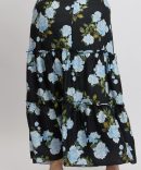 Black Floral Elastic Waist Tiered Maxiskirt