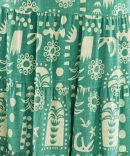 Green Abstract Linen Blend Tiered Drawstring Waist Maxiskirt