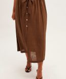 Brown Maxi Skirt Button Front Tie Waist